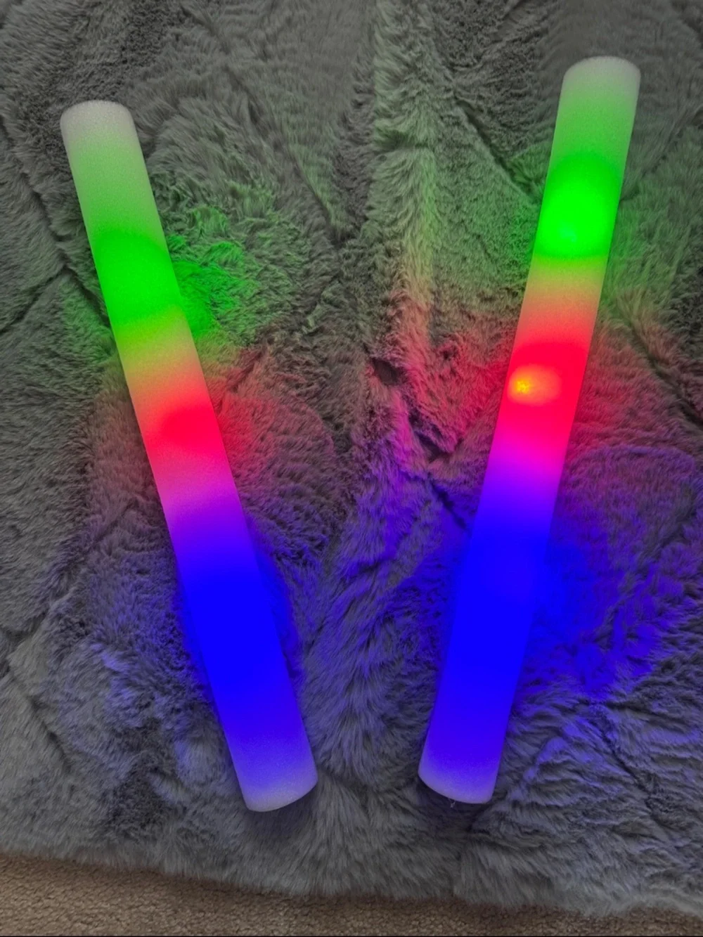 LED Foam Party Light Sticks - White Foam with Multicolor LEDs - Set of 4 New